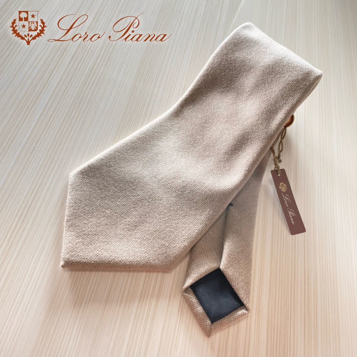 G26★未使用★極上カシミヤ100% ネクタイ ロロピアーナ Loro Piana カシミア ベージュ アイボリー スーツ Piana Loro ネクタイ ハイクオリティ 綾織 モンクレール