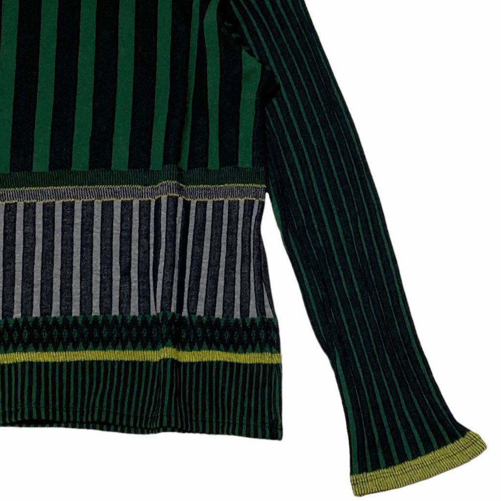 G566◯ HIROKO BIS 2.4万 デザインニット セーター ストライプ グリーン ヒロココシノ 11/L ゆったり