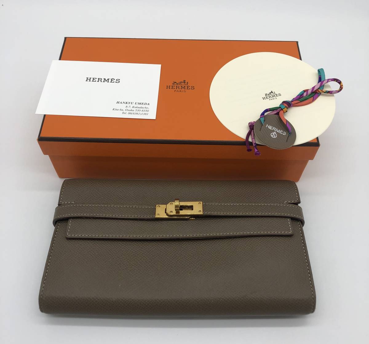 正規品 HERMES エルメス ケリーウォレット エトゥープ × ゴールド金具