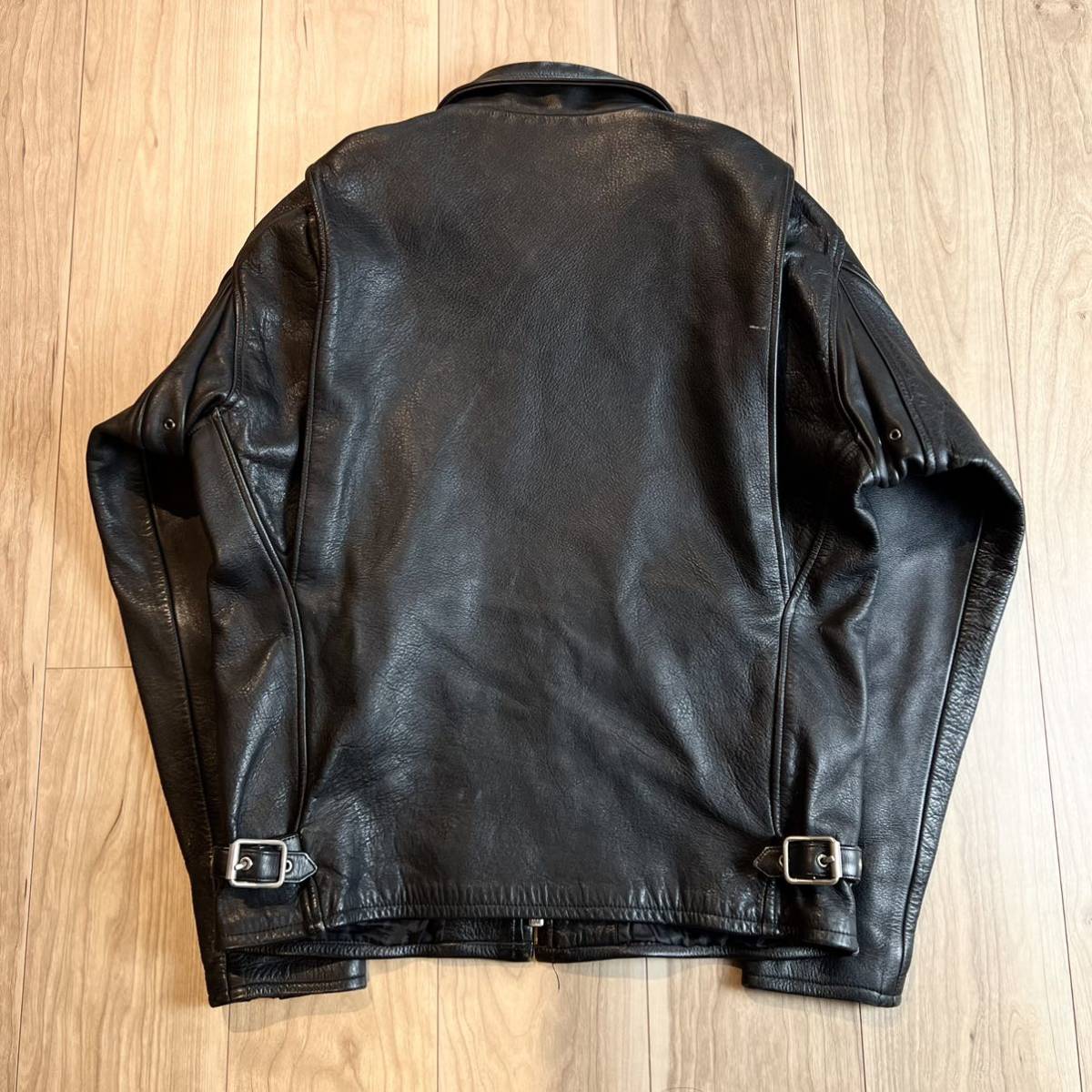 【本革】古着 シングルライダースジャケット 黒 ブラック メンズ バイカー 丈夫 リアルレザー サイズL R-3307 ブラック 古着 メンズ levi's レザーライダースジャケット 八の字