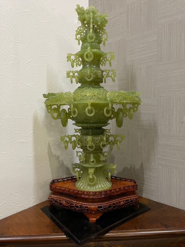 インテリア小物 紅水晶 香炉 置物 天然石 彫刻 木台付き