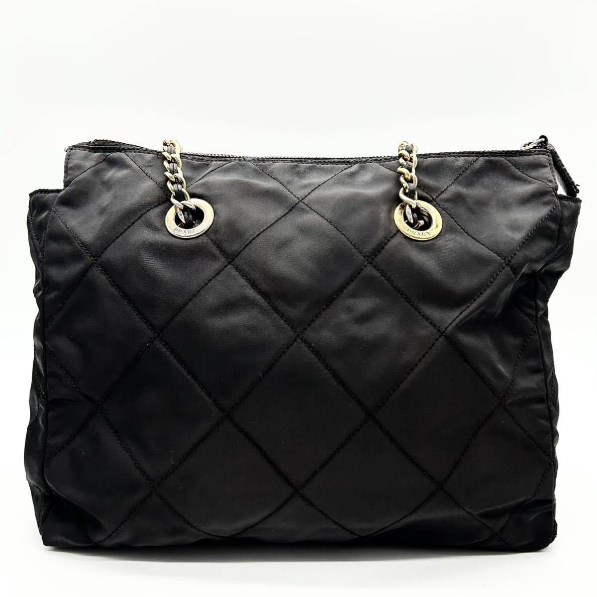 1円【美品】PRADA プラダ 三角ロゴ キルティング チェーン 