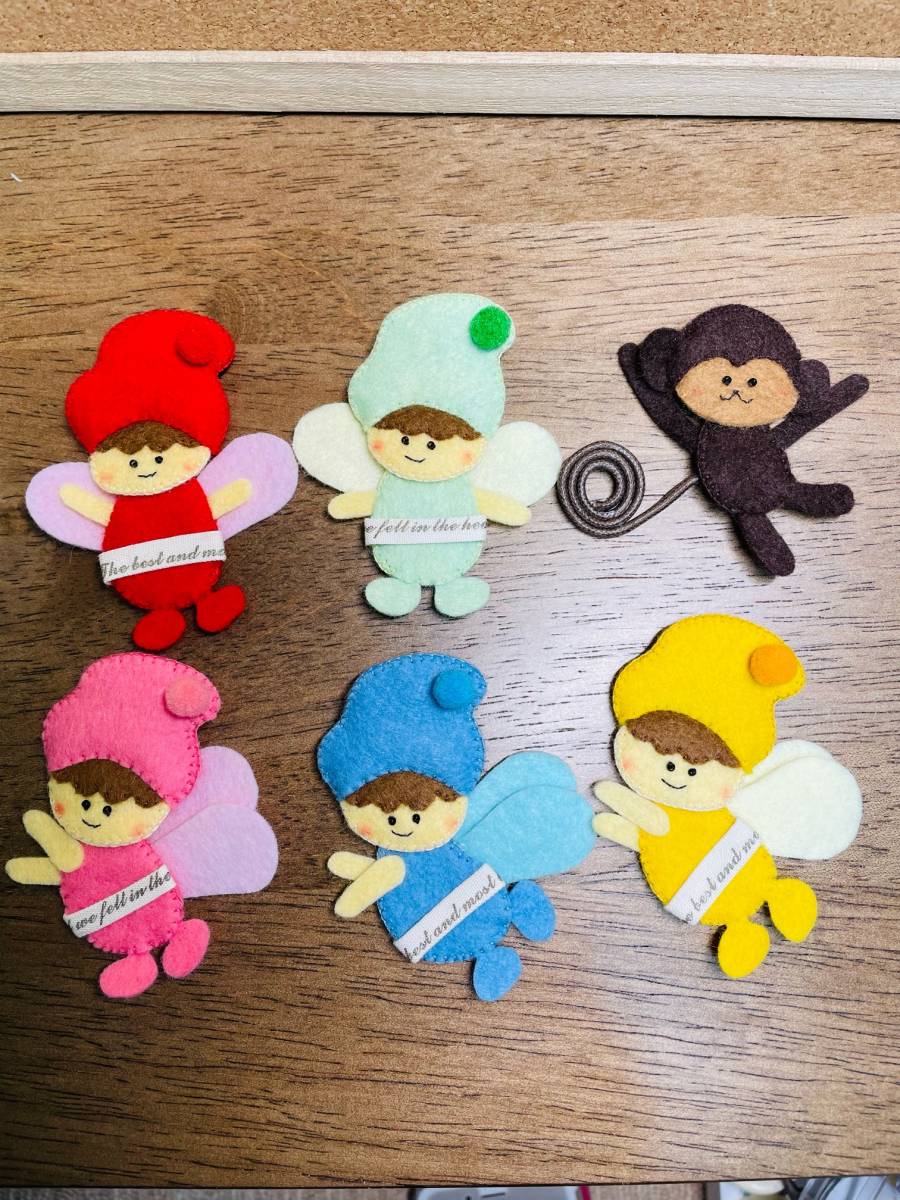 フェルトハンドメイド　森の妖精たちとおさるの携帯スタンド　置物　おままごと_4