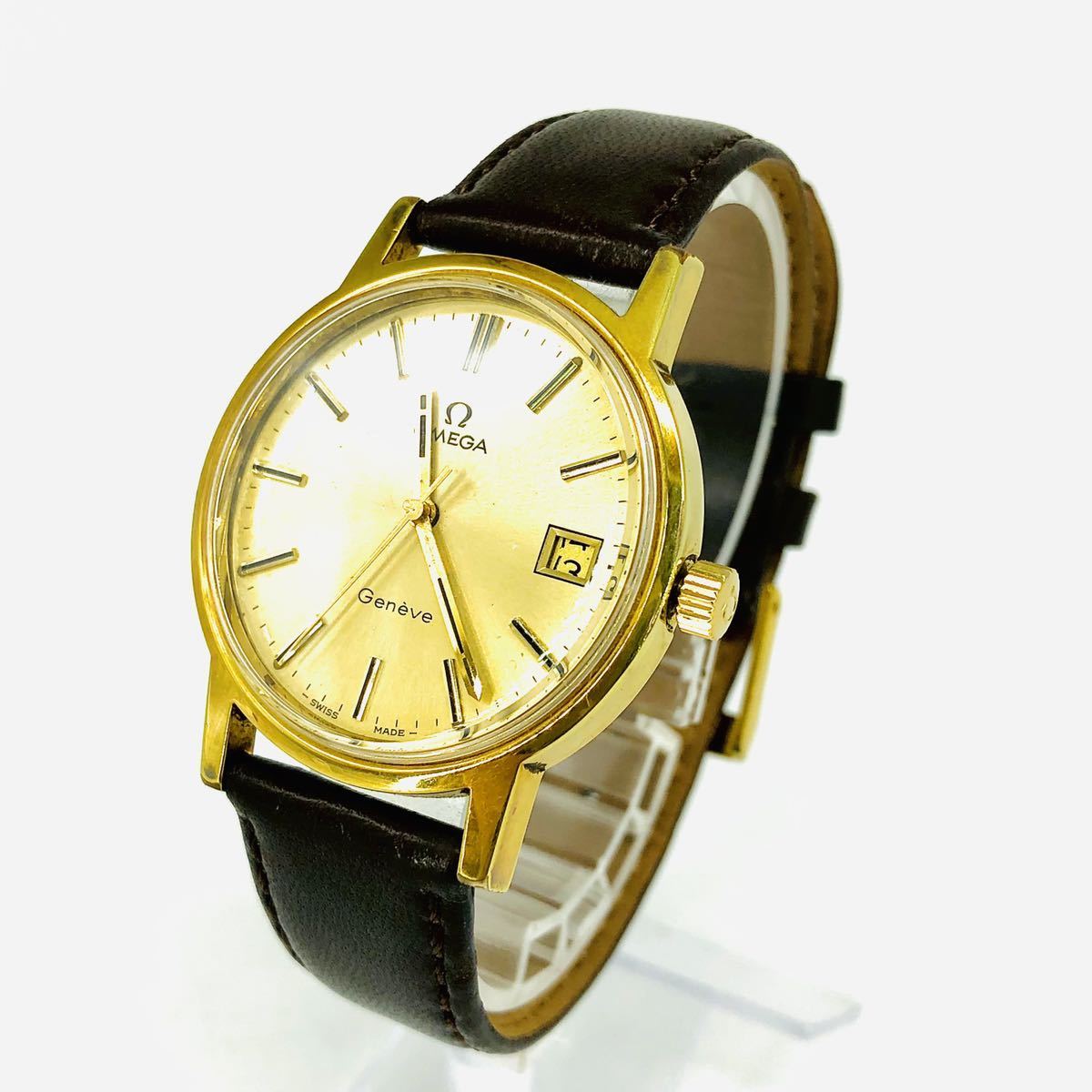 オメガ ジュネーブ 手巻き OMEGA | GP 革 Cal.625 ゴールド Geneve エレガントなオーバルケース ゴールド（腕時計）の通販 純正尾錠（GP）ゴールド文字盤 純正尾錠（GP）ゴールド文字 ジュネーブ（文字盤カラーゴールド）（メンズ腕時計 アン