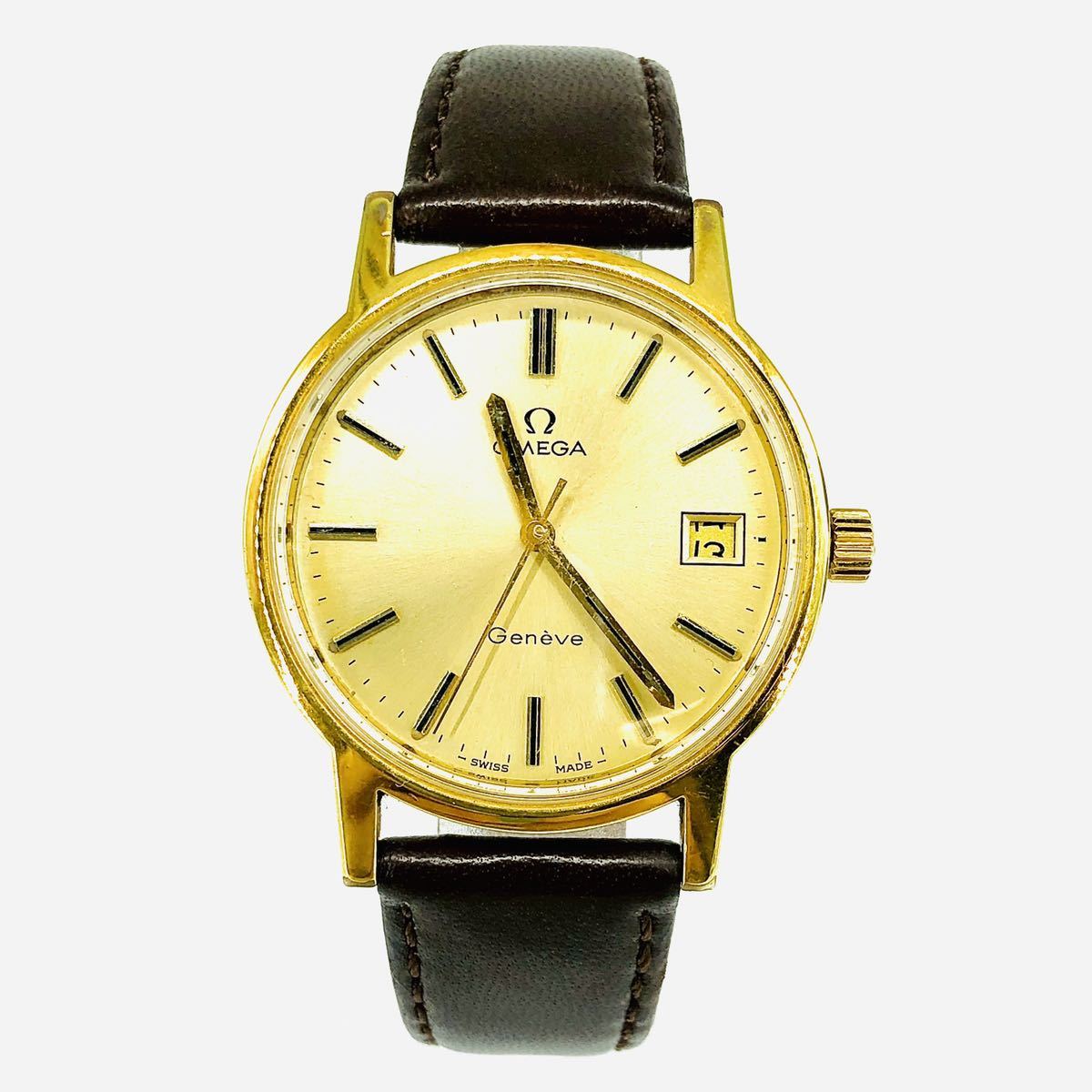 オメガ ジュネーブ 手巻き OMEGA | GP 革 Cal.625 ゴールド Geneve エレガントなオーバルケース ゴールド（腕時計）の通販 純正尾錠（GP）ゴールド文字盤 純正尾錠（GP）ゴールド文字 ジュネーブ（文字盤カラーゴールド）（メンズ腕時計 アン
