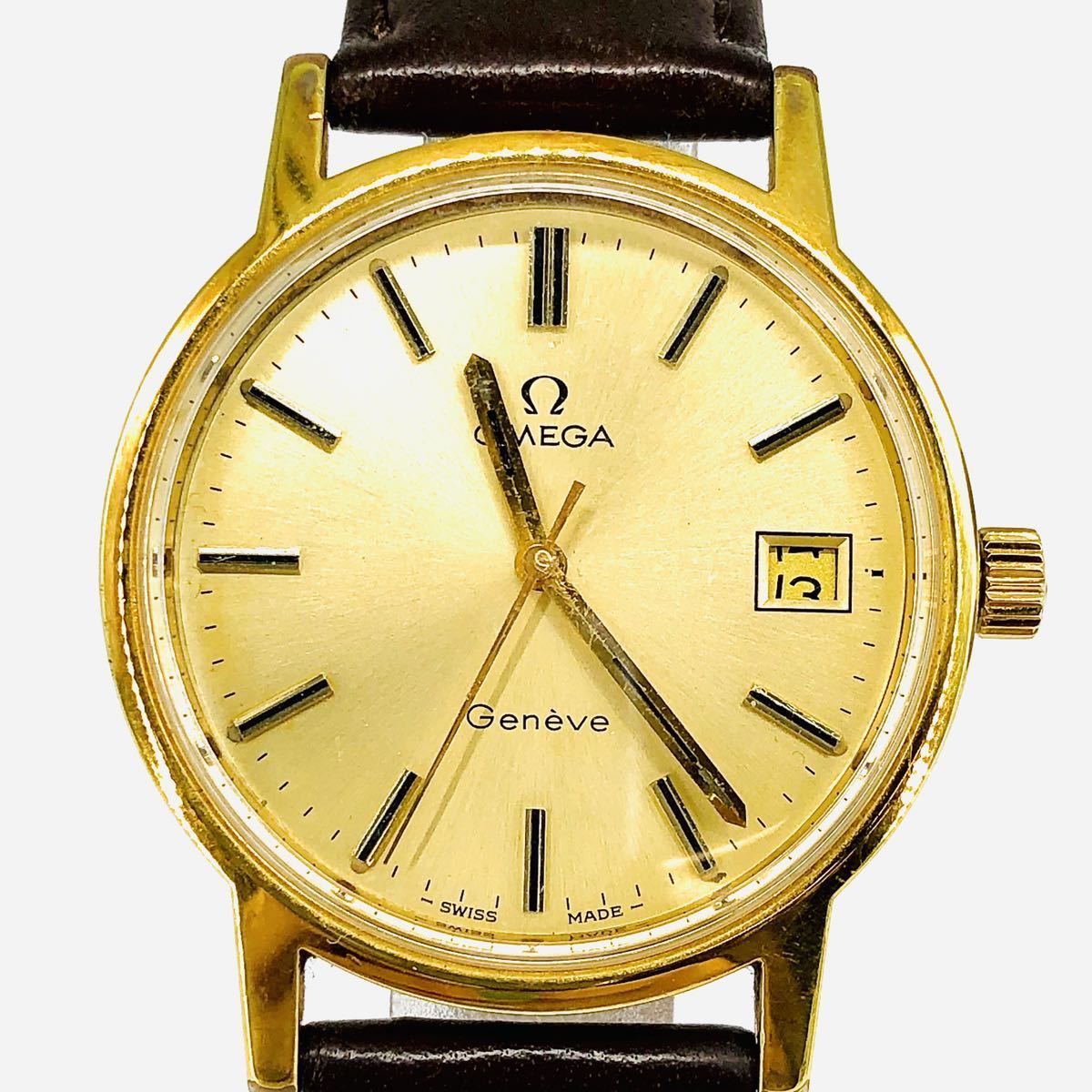 オメガ ジュネーブ 手巻き OMEGA | GP 革 Cal.625 ゴールド Geneve エレガントなオーバルケース ゴールド（腕時計）の通販 純正尾錠（GP）ゴールド文字盤 純正尾錠（GP）ゴールド文字 ジュネーブ（文字盤カラーゴールド）（メンズ腕時計 アン