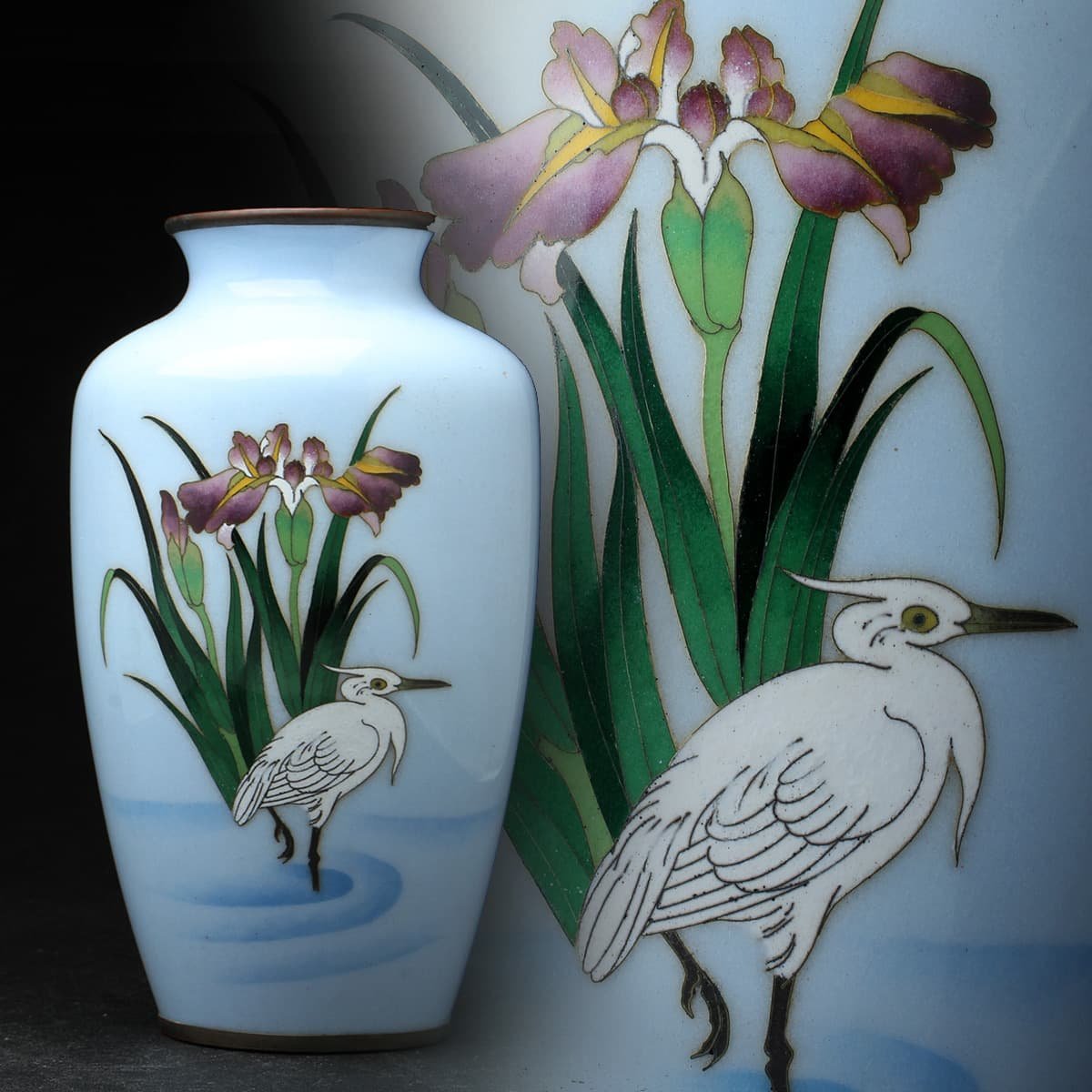 インテリア小物 七宝焼 花瓶 菖蒲文様 インテリア 金属工芸 美品