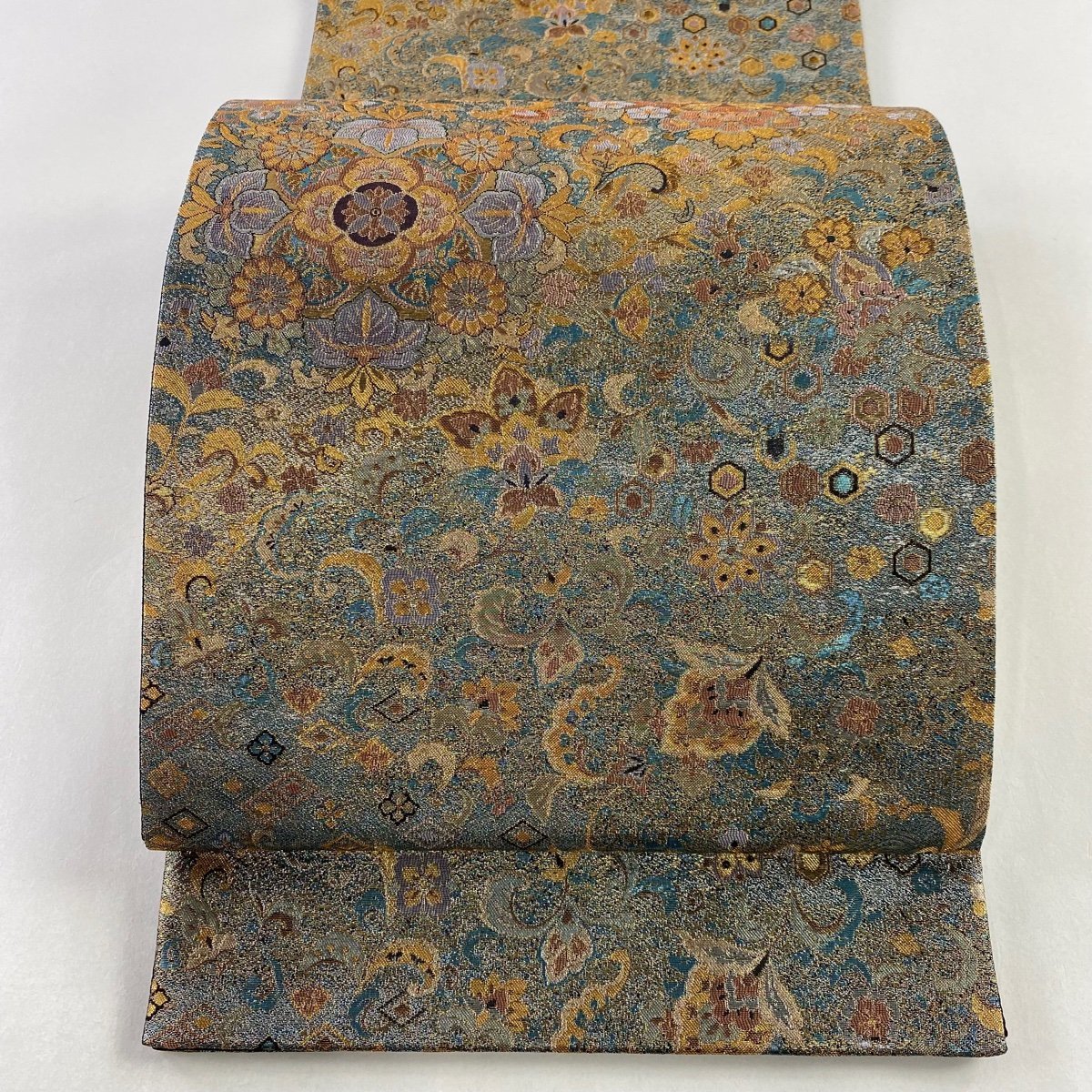 袋帯 秀品 蜀江華文 亀甲 金糸 箔 クリーム 六通 正絹｜中古・古着