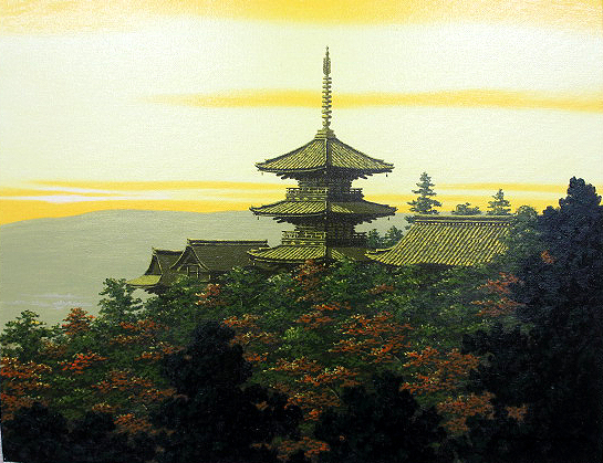 絵画 油彩 朝隈敏彦 清水寺 油絵F4キャンパスのみ 送料無料 自然
