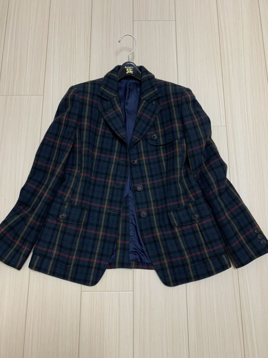 美品 ダックス DAKS テーラードジャケット チェック柄 パシュミナ混 
