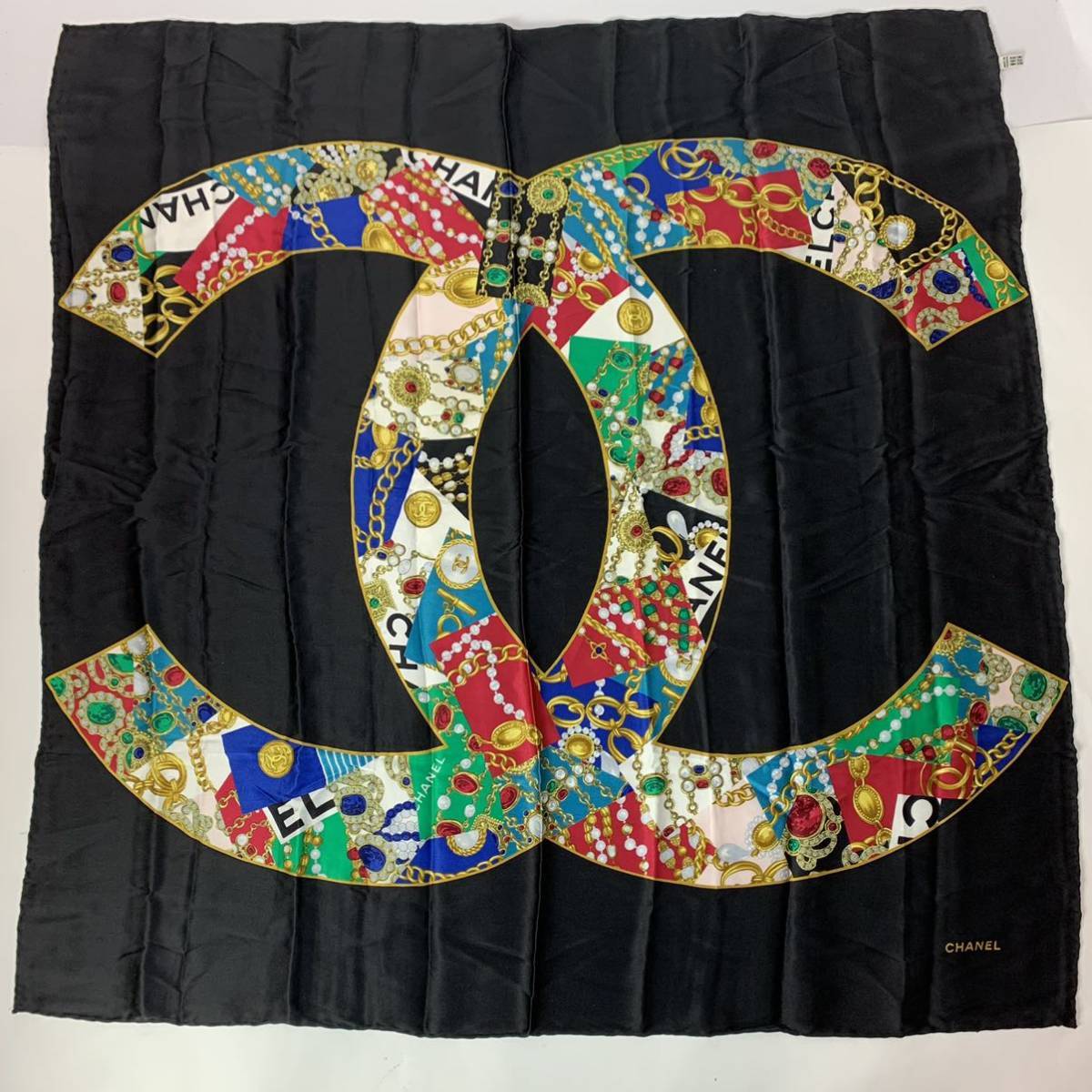 正規品」CHANEL シャネル ヴインテージ 大判スカーフ ネイビー CHANEL