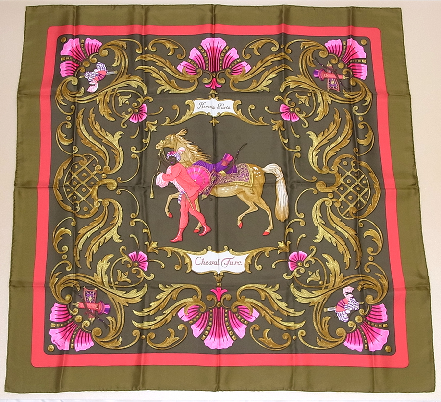 エルメス HERMES♪大判 シルク スカーフ 絹♪Cheval Turc/トルコの馬