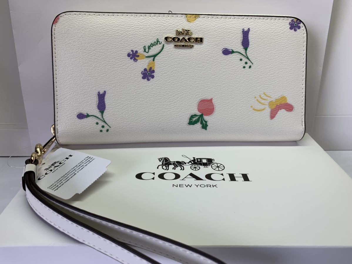 ☆ 新品 COACH コーチ 長財布 ホワイト 花柄 COACH 新品箱付き コーチ