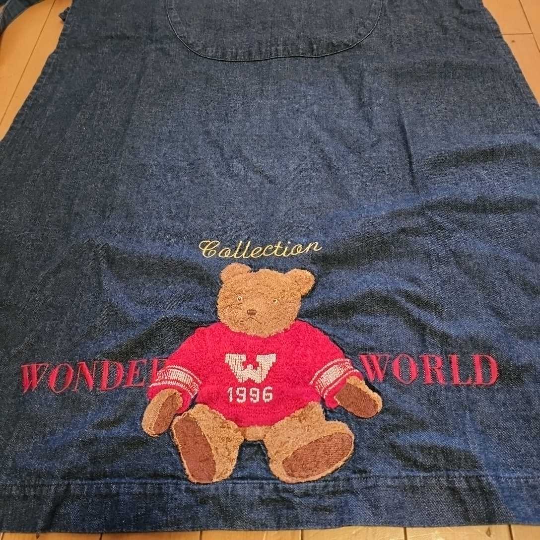 wonderful world くま刺繍のタブリエ wonderful world☆デニム地