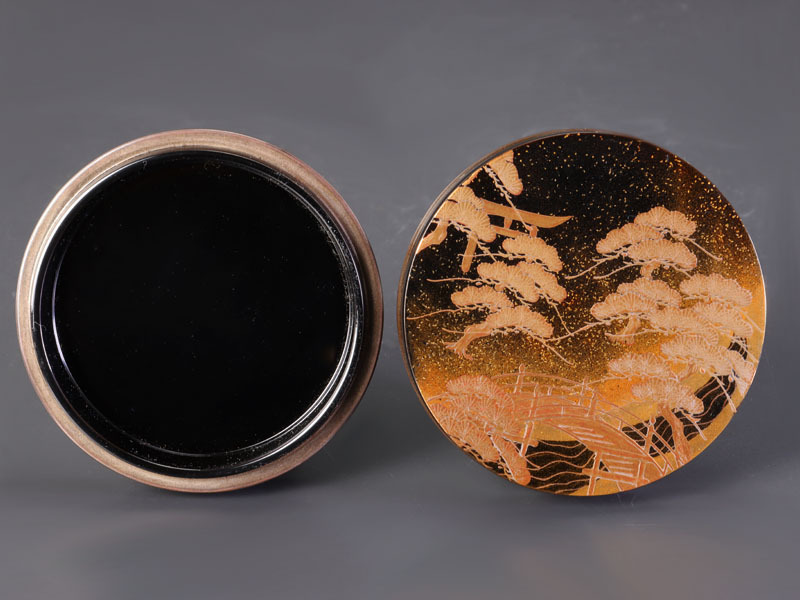 古美味】山上幸舟 住吉蒔絵 香合 茶道具 保証品 ST1l 茶道具 塗師 中村