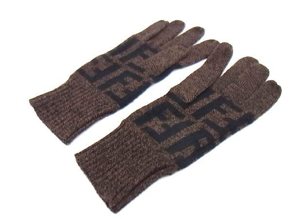 1円 □極美品□ FENDI フェンディ ズッカ柄 メリノウール グローブ