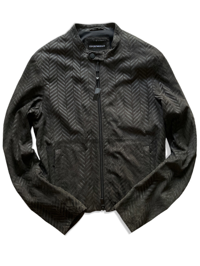 新品【EMPORIO ARMANI/アルマーニ】▼27万【ラムを超えるディア鹿革レザー】x【定番と対局な美デザイン】▼オールレザー革ブルゾン▼L
