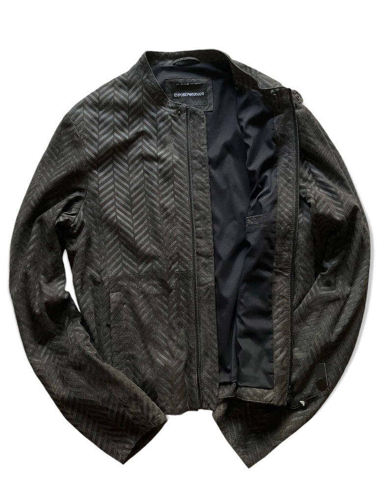 新品【EMPORIO ARMANI/アルマーニ】▼27万【ラムを超えるディア鹿革レザー】x【定番と対局な美デザイン】▼オールレザー革ブルゾン▼L