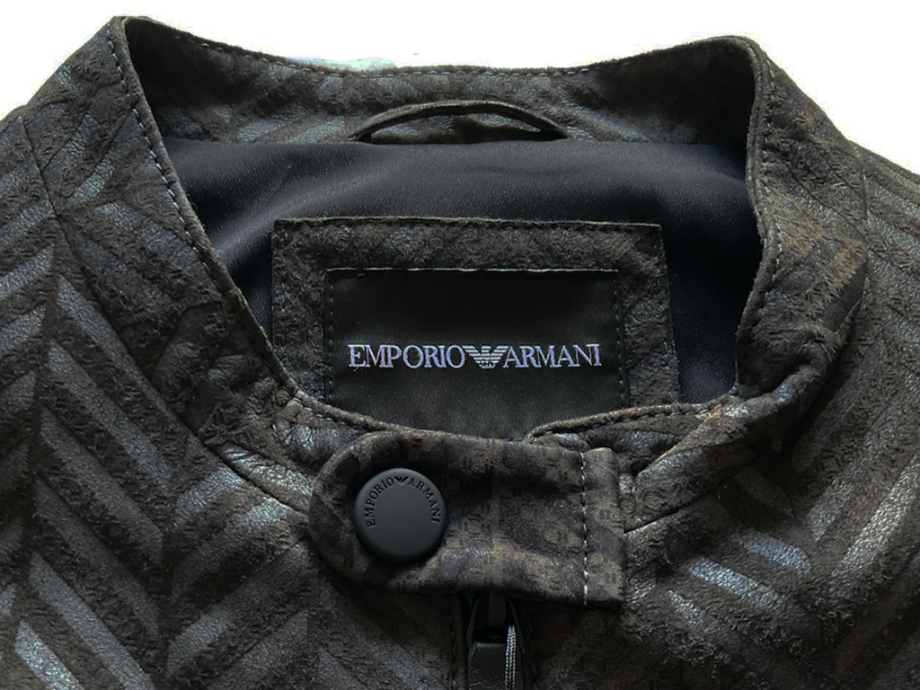 新品【EMPORIO ARMANI/アルマーニ】▼27万【ラムを超えるディア鹿革レザー】x【定番と対局な美デザイン】▼オールレザー革ブルゾン▼L
