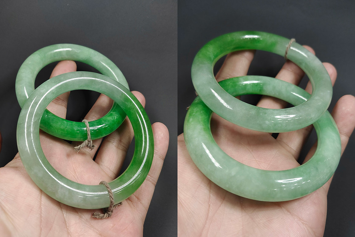 旧家蔵出し◇V243清代 翡翠細作 細密彫 翡翠腕輪一対 時代物 古賞物