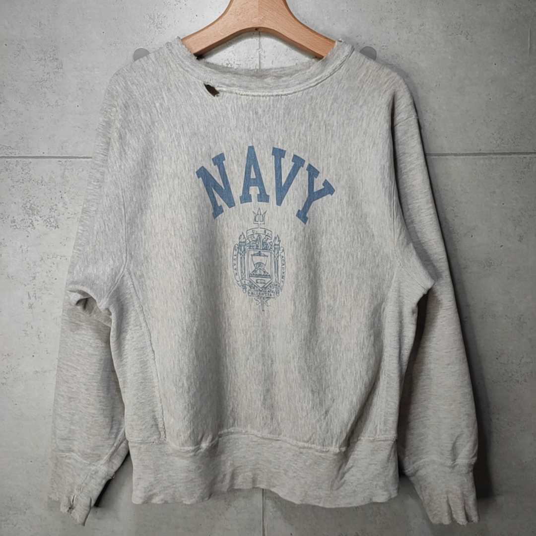 Champion リバースウィーブ USA製 NAVY REVERSE WEAVE vintage スウェット トリコタグ 80s ボロ 激レア 1円スタート 染み込みプリント