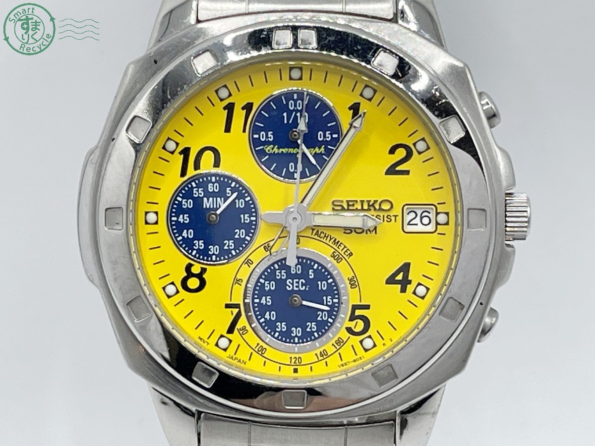10272613 ◇ SEIKO セイコー クロノグラフ イエロー ブルー文字盤 V657 