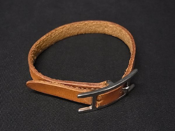 1円 HERMES エルメス アピ3 レザー シルバー金具 ブレスレット 