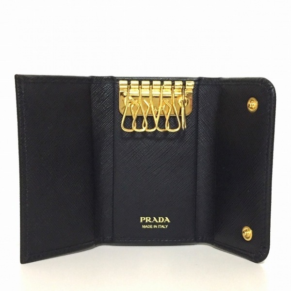 プラダ PRADA キーケース - レザー 黒 6連フック 財布 ゴールド