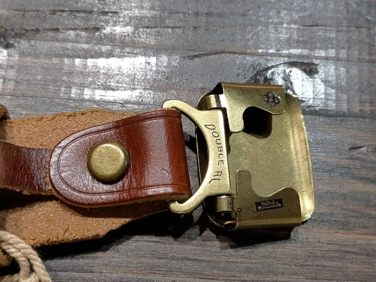 未使用RRL ブラウンレザーガチャベルト イタリア製 ビンテージ加工 W32