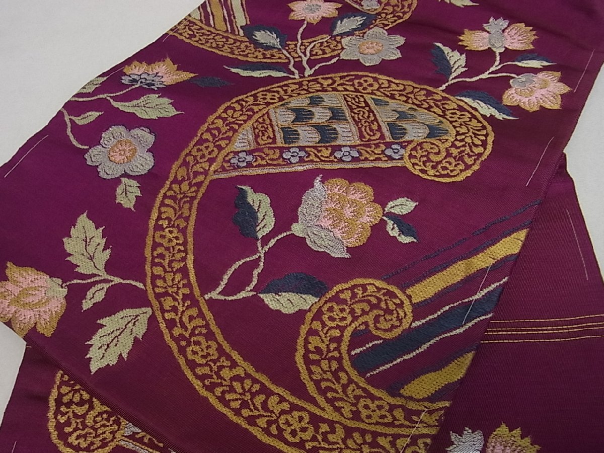 九寸名古屋帯 唐織 大正ロマン 草花文 正絹 逸品 平和屋着物 