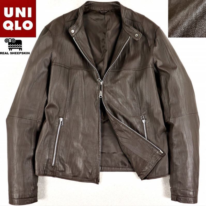 美品 UNIQLO ユニクロ シングルライダース ジャケット JUST FIT シワ