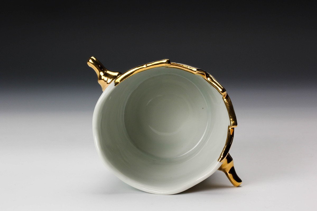 川口淳 色絵近彩楽園文耳付小鉢 器 本物保証(陶磁一般)｜売買された