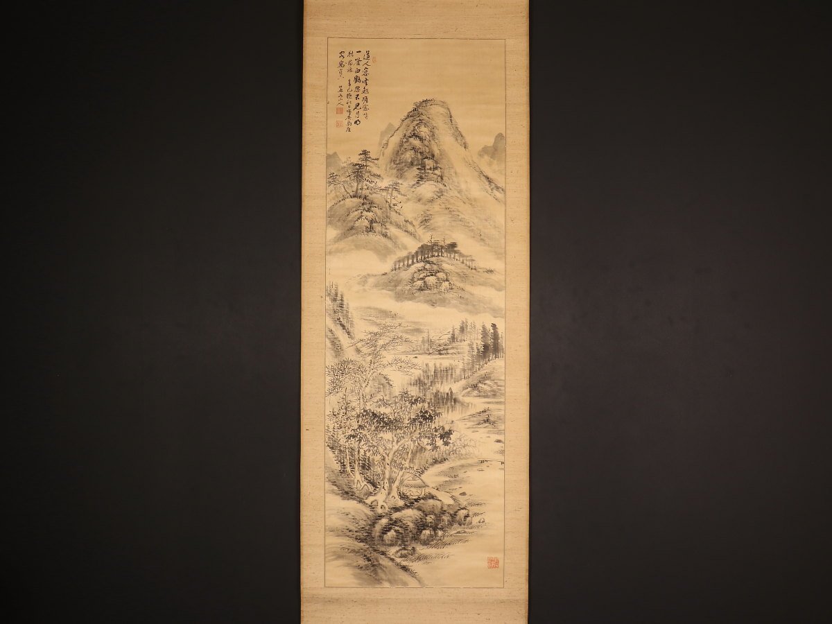 模写】【1円開始】【伝来】us4017〈松島芝谷？〉山水図 絖本 新潟の人 | :