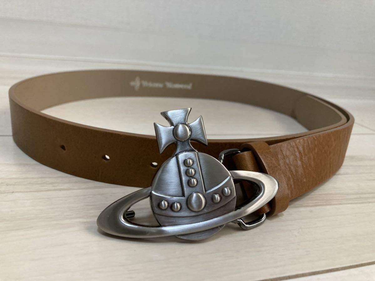 Vivienne Westwood スタッズ付きブラウンレザーベルト 国内正規品美