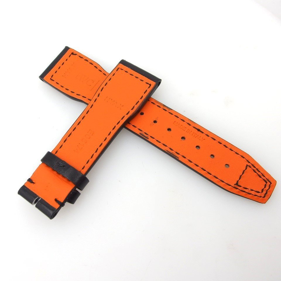 【新品ベルト】 IWC インターナショナル・ウォッチ・カンパニー E06174 腕時計 革ベルト 黒 オレンジ イタリア製 「20024」