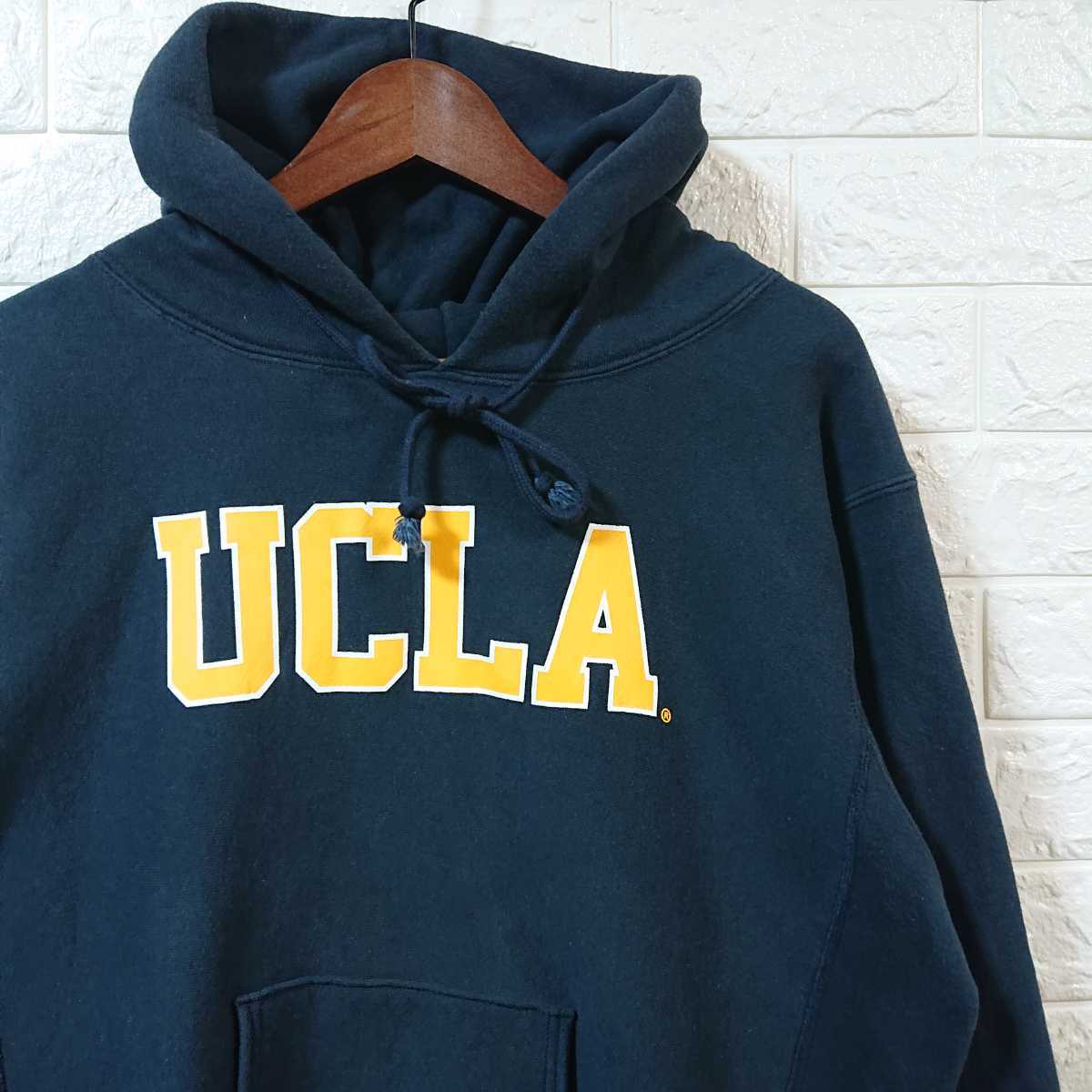 メンズ 【USA製 UCLA 長袖 3段プリントパーカー】80s カレッジロゴ M 古着