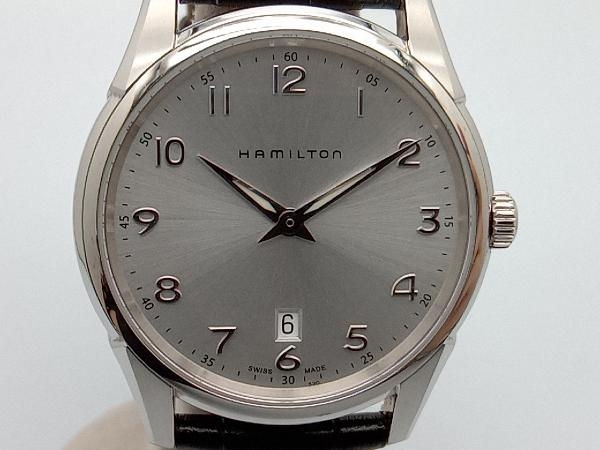 HAMILTON 腕時計 H385110 ジャズマスター 黒レザーベルト シルバー文字