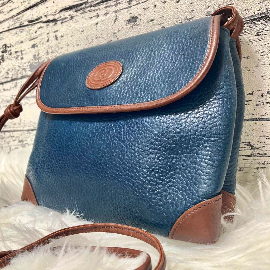 1円 【未使用級】レア 希少カラー 正規品 GUCCI オールドグッチ GG ショルダーバッグ レザー ブルー系 肩がけ インターロッキング GUCCI グッチ ヴィンテージ ポシェット サコッシュ 「(廃盤)gucciグッチ」ファッションの