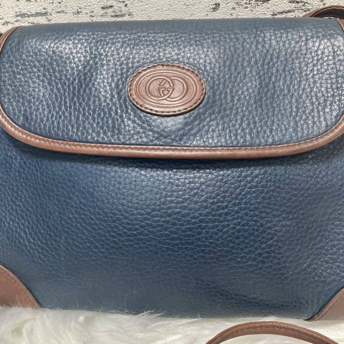 1円 【未使用級】レア 希少カラー 正規品 GUCCI オールドグッチ GG ショルダーバッグ レザー ブルー系 肩がけ インターロッキング GUCCI グッチ ヴィンテージ ポシェット サコッシュ 「(廃盤)gucciグッチ」ファッションの