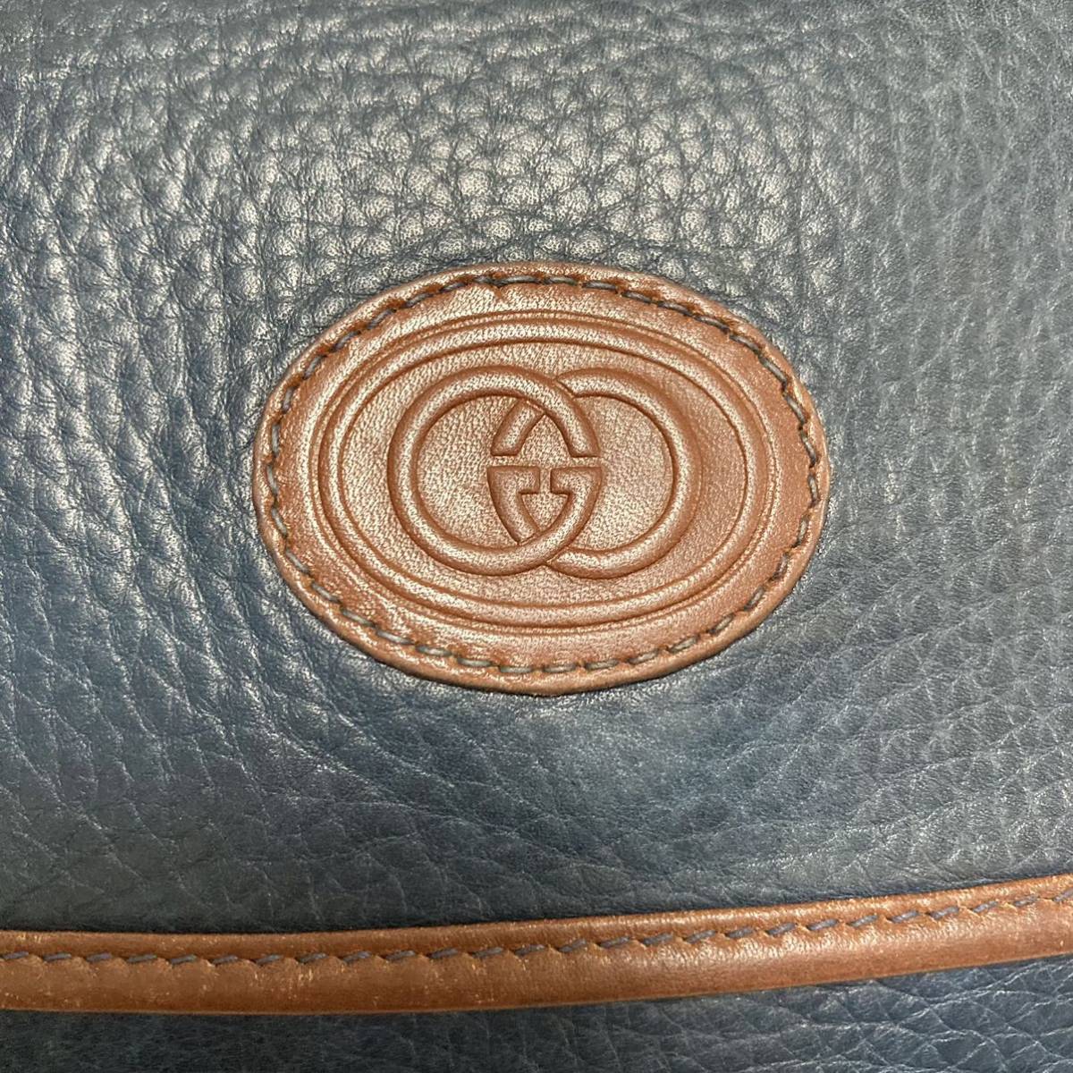 1円 【未使用級】レア 希少カラー 正規品 GUCCI オールドグッチ GG ショルダーバッグ レザー ブルー系 肩がけ インターロッキング GUCCI グッチ ヴィンテージ ポシェット サコッシュ 「(廃盤)gucciグッチ」ファッションの