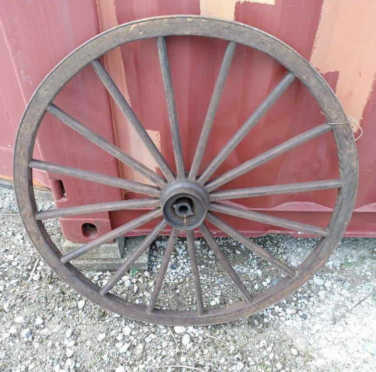 大堀)直径90cm〜 大 特大 車輪 大八車 鉄枠 木製 古鉄 鉄輪 当時