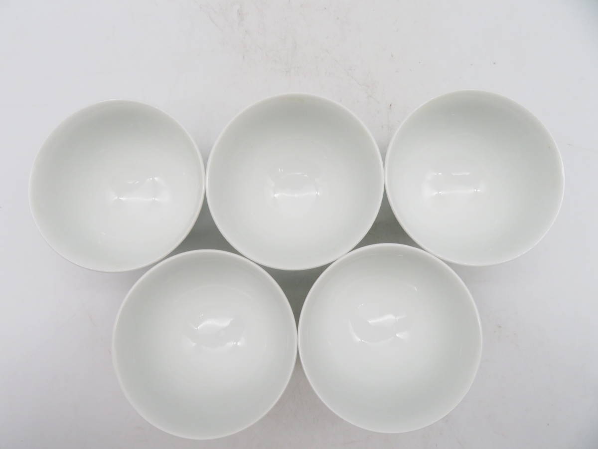 K1627 時代旧蔵 李朝 白磁 茶碗 湯呑み 5客 杯 盃 高麗 箱付 茶道具 酒