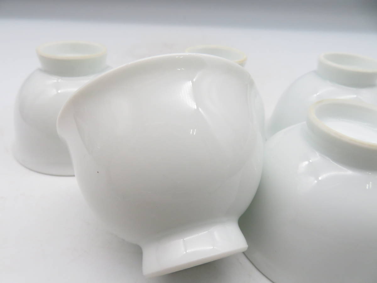 K1627 時代旧蔵 李朝 白磁 茶碗 湯呑み 5客 杯 盃 高麗 箱付 茶道具 酒