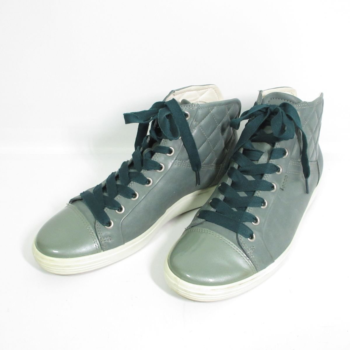 ほぼ美品 ECCO エコー レザー キルティング ハイカット スニーカー 39