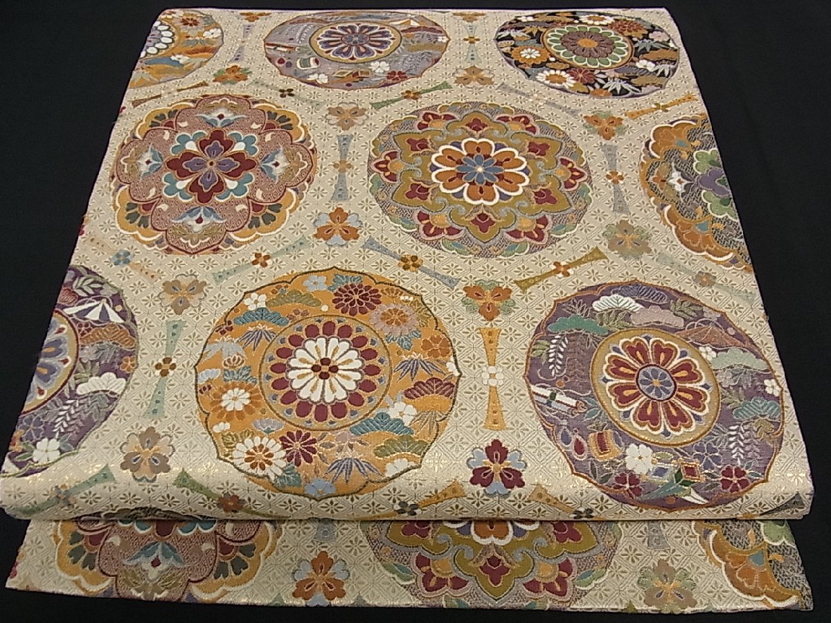 【セール，品質保証】 平和屋着物 六通柄袋帯 正倉院草花丸文 金糸 逸品 ap780(仕立て上がり)｜売買されたオークション情報、yahooの商品情報をアーカイブ公開 - オークファン 仕立て上がり