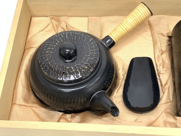 未使用箱入 銀川堂 茶器揃 急須 茶筒 茶箕 いぶし銀 黄銅製 吉兆