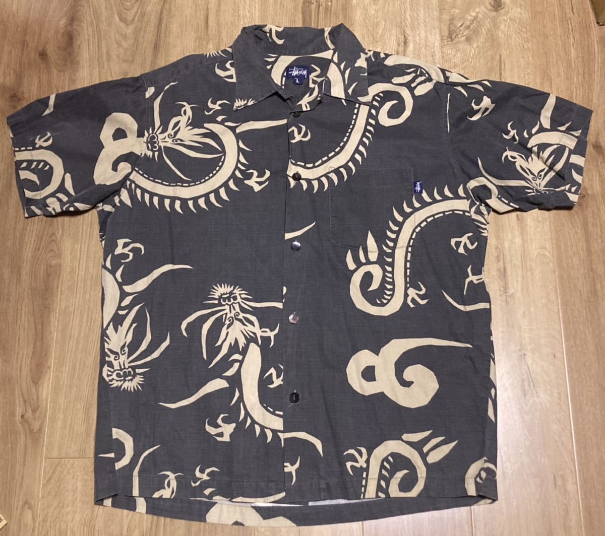 スペシャル！stussy 初期 old USA製 アロハシャツ ドラゴン 総柄 90s 