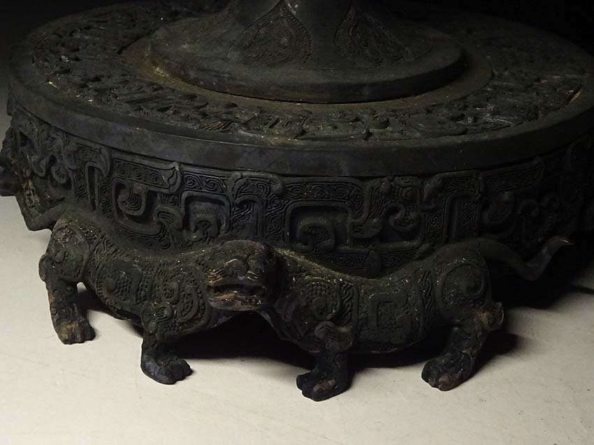 饕餮紋 青銅器 中国古玩 時代物 唐物 緑屋t□ 古銅 高約32.5