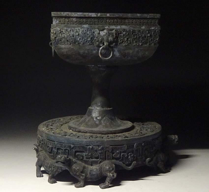 饕餮紋 青銅器 中国古玩 時代物 唐物 緑屋t□ 古銅 高約32.5