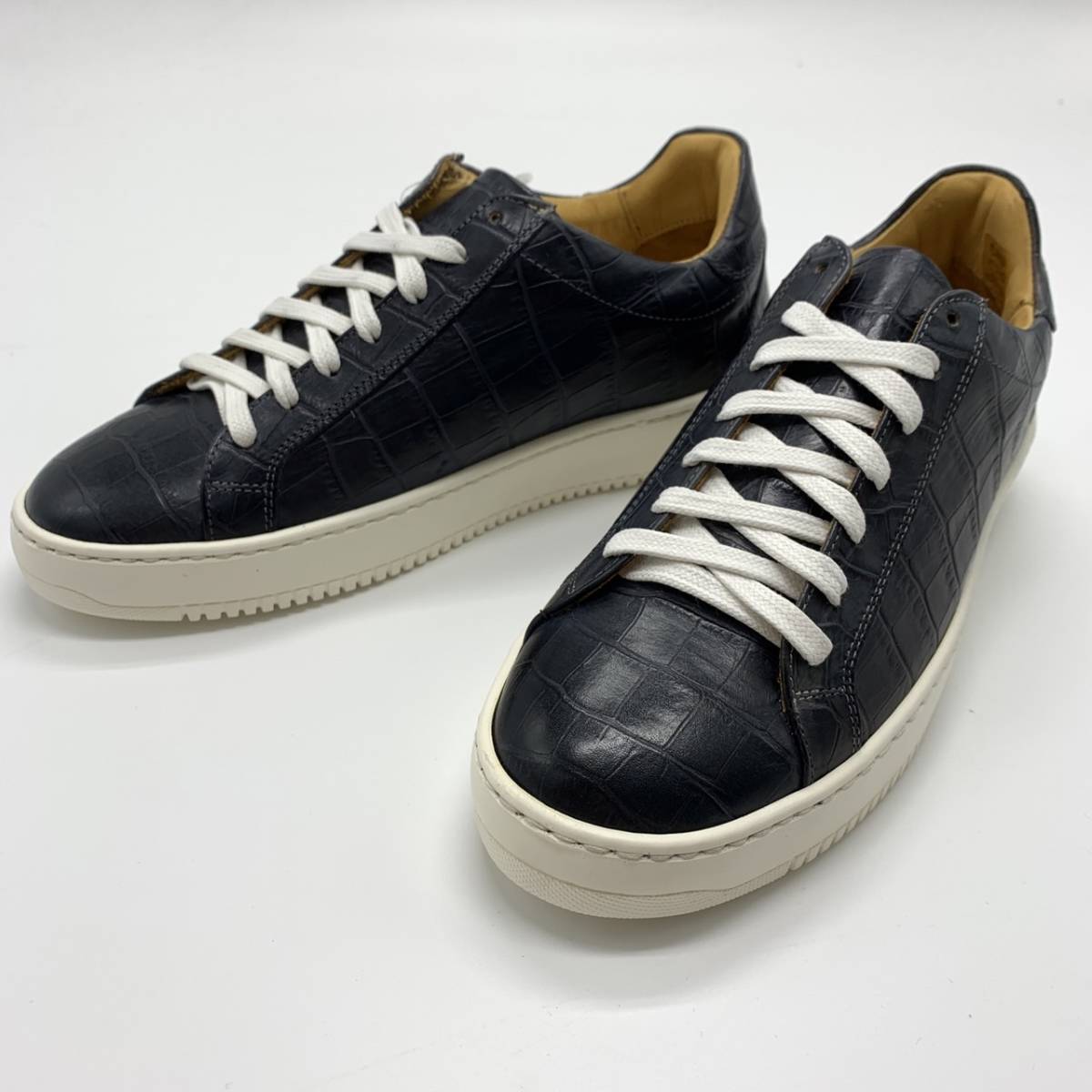 新品★定価36300円★VITTORIA BELLINI★クロコダイル型押しスニーカー★ネイビー/紺/43　★イタリア製★イタリアの名門ファクトリー